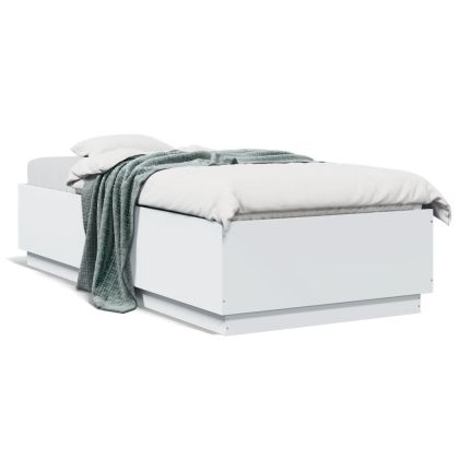 Рамка за легло с LED осветление бяла 90x200 см инженерно дърво