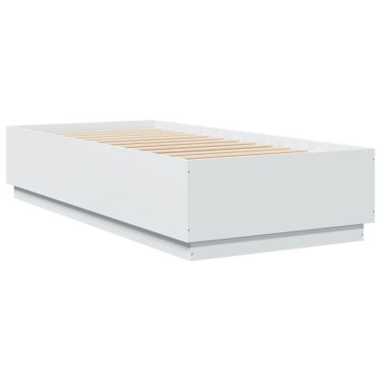 Рамка за легло с LED осветление бяла 90x200 см инженерно дърво