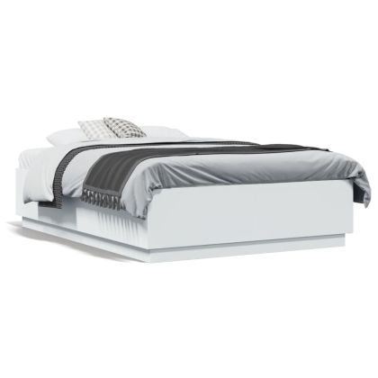 Рамка за легло с LED осветление бяла 140x190 см инженерно дърво