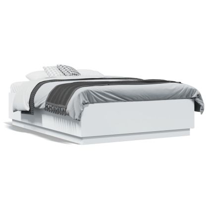 Рамка за легло с LED осветление бяла 120x190 см инженерно дърво