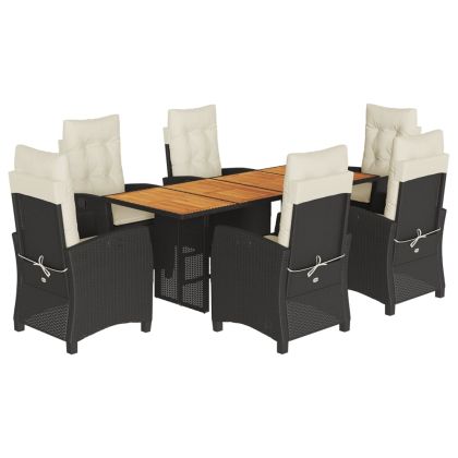 Градински трапезен комплект 7 части възглавници черен полиратан