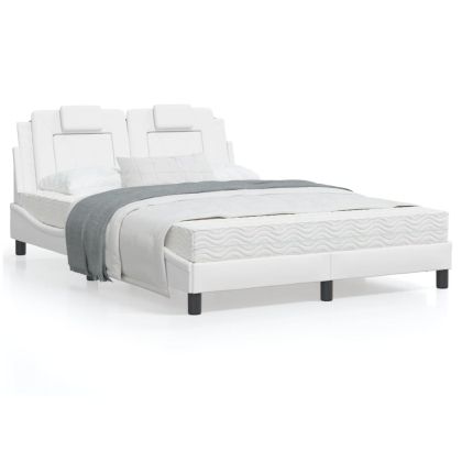 Рамка за легло с LED осветление бяла 120x200 см изкуствена кожа