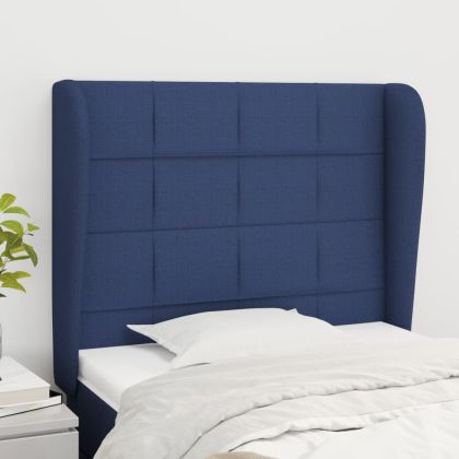 Горна табла за легло с уши, синя, 93x23x118/128 см, плат