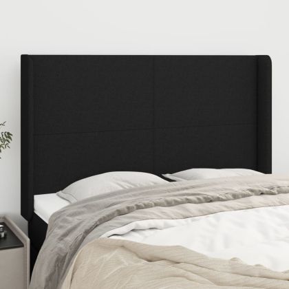 Горна табла за легло с уши, черна, 147x16x118/128 см, плат