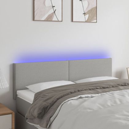 LED горна табла за легло, светлосива, 144x5x78/88 см, плат