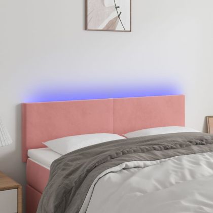 LED горна табла за легло, розова, 144x5x78/88 см, кадифе