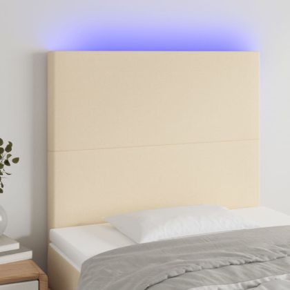 LED горна табла за легло, кремава, 100x5x118/128 см, плат