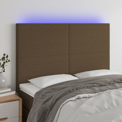 LED горна табла за легло, тъмнокафява,144x5x118/128 см, плат