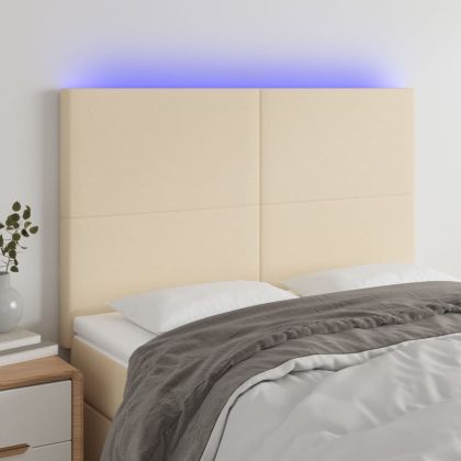 LED горна табла за легло, кремава, 144x5x118/128 см, плат