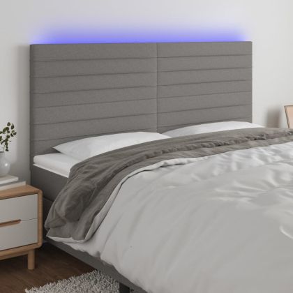 LED горна табла за легло, тъмносива, 180x5x118/128 см, плат