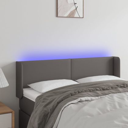 LED горна табла за легло, сива, 147x16x78/88см, изкуствена кожа