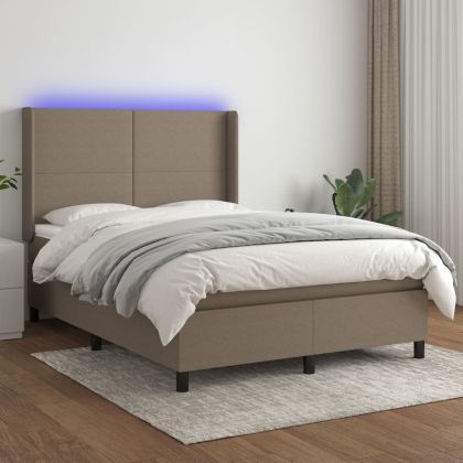 Боксспринг легло с матрак и LED, таупе, 140x190 см, плат