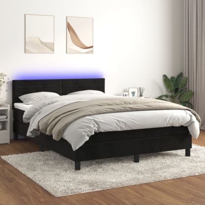Боксспринг легло с матрак и LED, черно, 140x190 см, кадифе