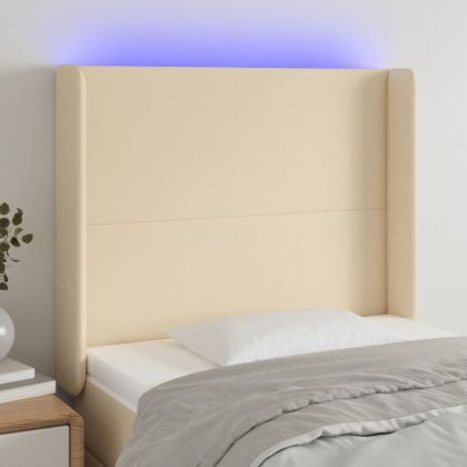 LED горна табла за легло, кремава, 103x16x118/128 см, плат