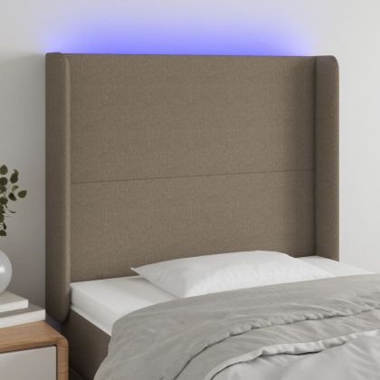 LED горна табла за легло, таупе, 93x16x118/128 см, плат