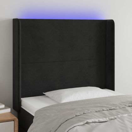 LED горна табла за легло, черна, 93x16x118/128 см, кадифе
