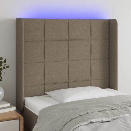 LED горна табла за легло, таупе, 103x16x118/128 см, плат