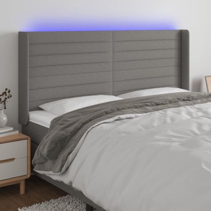 LED горна табла за легло, тъмносива, 183x16x118/128 см, плат