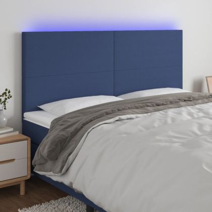 LED горна табла за легло, синя, 200x5x118/128 см, плат