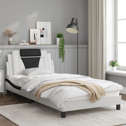 Рамка за легло Viana без матрак, бяла, черна, 100x200см, изкуствена кожа