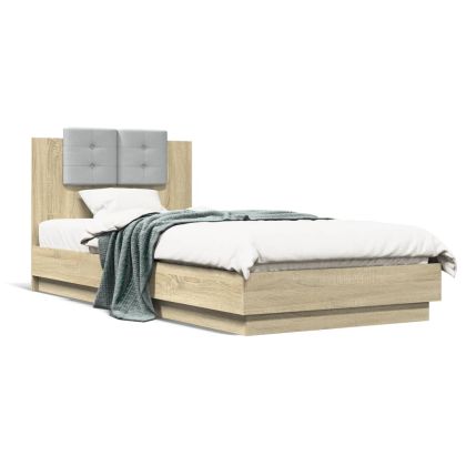 Рамка за легло с табла, дъб сонома, 100x200 см, инженерно дърво