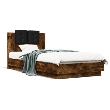 Рамка за легло с табла, опушен дъб, 100x200 см, инженерно дърво