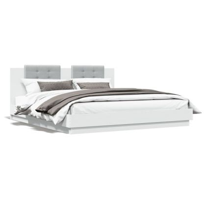 Рамка за легло с табла, бяла, 200x200 см, инженерно дърво