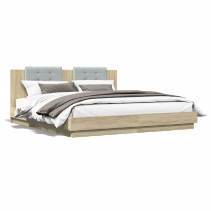 Рамка за легло с табла, дъб сонома, 200x200 см, инженерно дърво