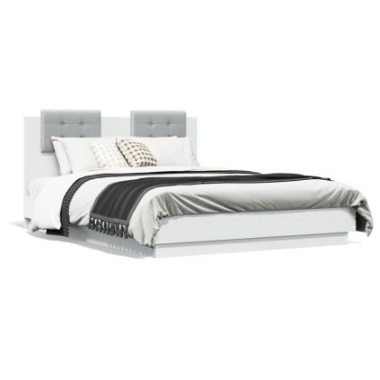 Рамка за легло с табла, бяла, 135x190 см, инженерно дърво