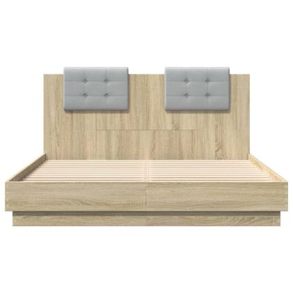 Рамка за легло с табла, дъб сонома, 120x200 см, инженерно дърво