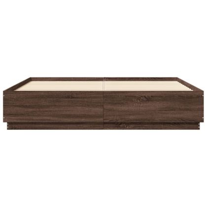 Рамка за легло с LED осветление, кафяв дъб, 200x200 см