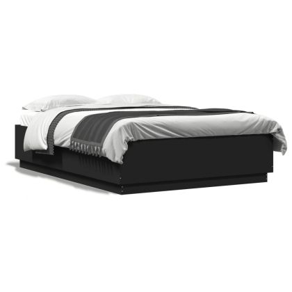 Рамка за легло с LED осветление черна 120x200см инженерно дърво