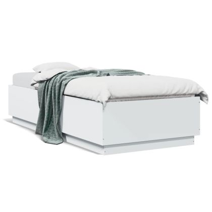 Рамка за легло с LED осветление бяла 100x200 см инженерно дърво
