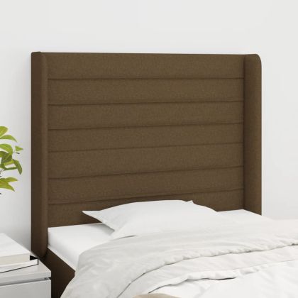 Горна табла за легло с уши, тъмнокафява,93x16x118/128 см, плат