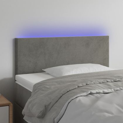 LED горна табла за легло, светлосива, 90x5x78/88 см кадифе