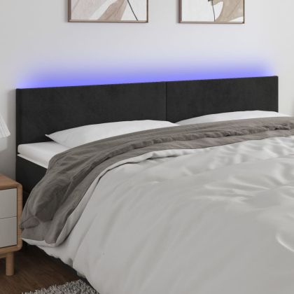 LED горна табла за легло, черна, 180x5x78/88 см, кадифе