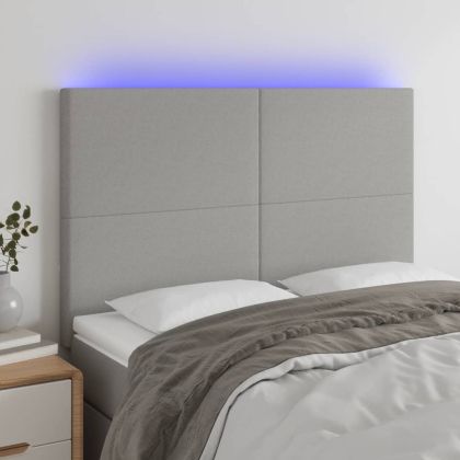 LED горна табла за легло, светлосива, 144x5x118/128 см, плат
