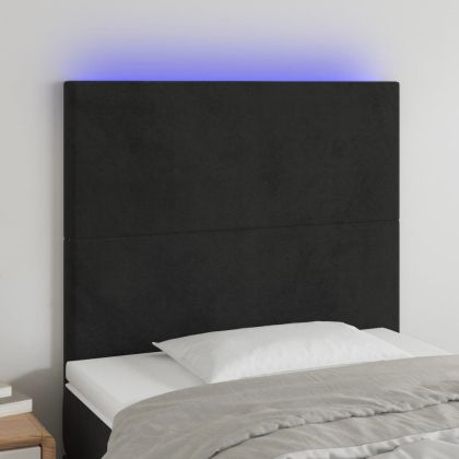LED горна табла за легло, черна, 90x5x118/128 см, кадифе