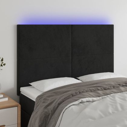 LED горна табла за легло, черна, 144x5x118/128 см, кадифе