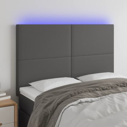 LED горна табла за легло,сива,144x5x118/128 см, изкуствена кожа