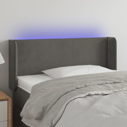 LED горна табла за легло, тъмносива, 93x16x78/88 см, кадифе