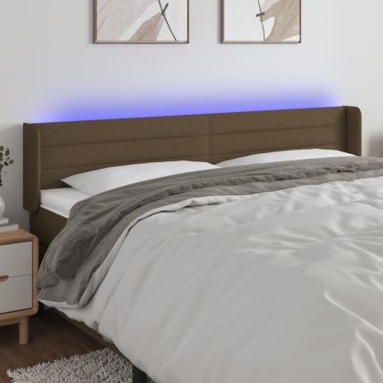 LED горна табла за легло, тъмнокафява, 183x16x78/88 см, плат