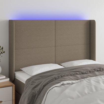LED горна табла за легло, таупе, 147x16x118/128 см, плат