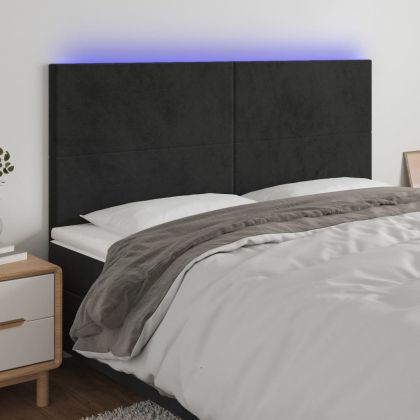 LED горна табла за легло, черна, 180x5x118/128 см, кадифе