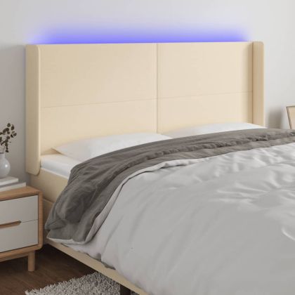 LED горна табла за легло, кремава, 183x16x118/128 см, плат