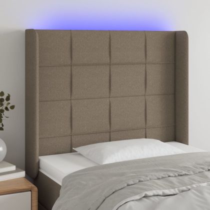 LED горна табла за легло, таупе, 83x16x118/128 см, плат