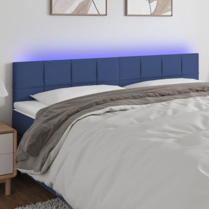 LED горна табла за легло, синя, 180x5x78/88 см, плат