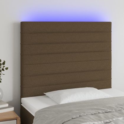 LED горна табла за легло, тъмнокафява,90x5x118/128 см, плат