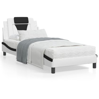 Рамка за легло с табла, бяла, черна, 90x190 см изкуствена кожа
