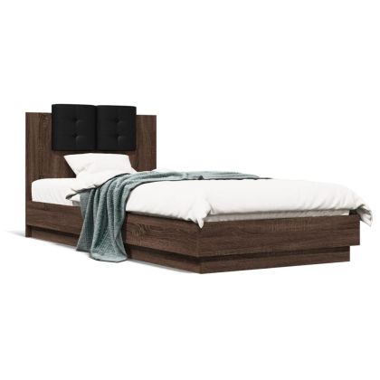 Рамка за легло с табла, кафяв дъб, 100x200 см, инженерно дърво